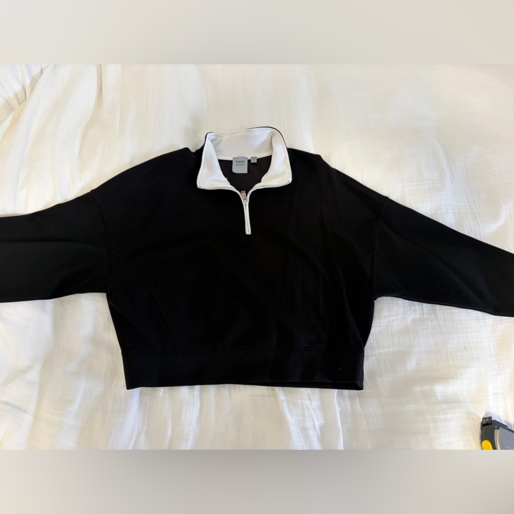 Ladies Black and White Quarter-Zip Sweatshirt